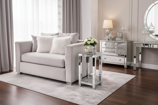 Mirrored Crushed Diamond Side Pedestal Table