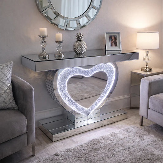Crushed Diamond Heart Console Table with LED Lighting