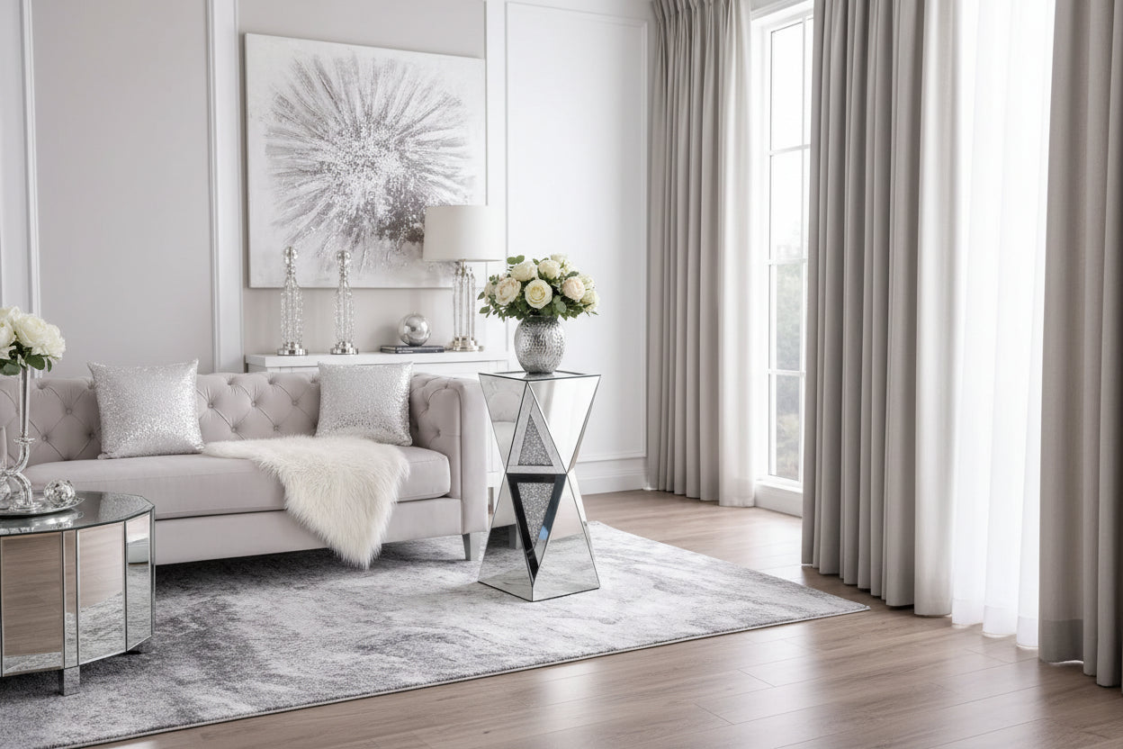 Mirrored Crushed Diamond Pedestal Table