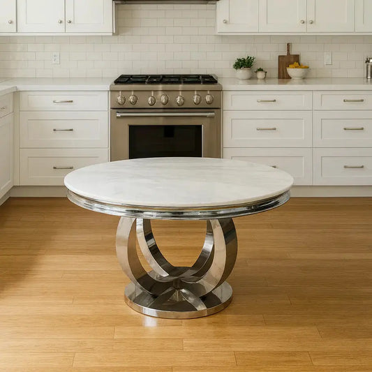 Chelsea 1.3m Round Marble Dining Table – Mixed Brown, Grey, Black, White, or Cream