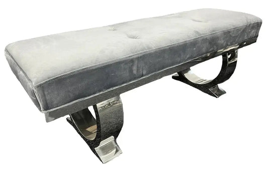 Chelsea Dark Grey Upholstered Bench – 130/180 cm with Chrome Legs