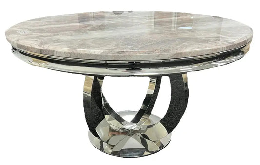 Chelsea 1.3m Round Marble Dining Table – Mixed Brown, Grey, Black, White, or Cream