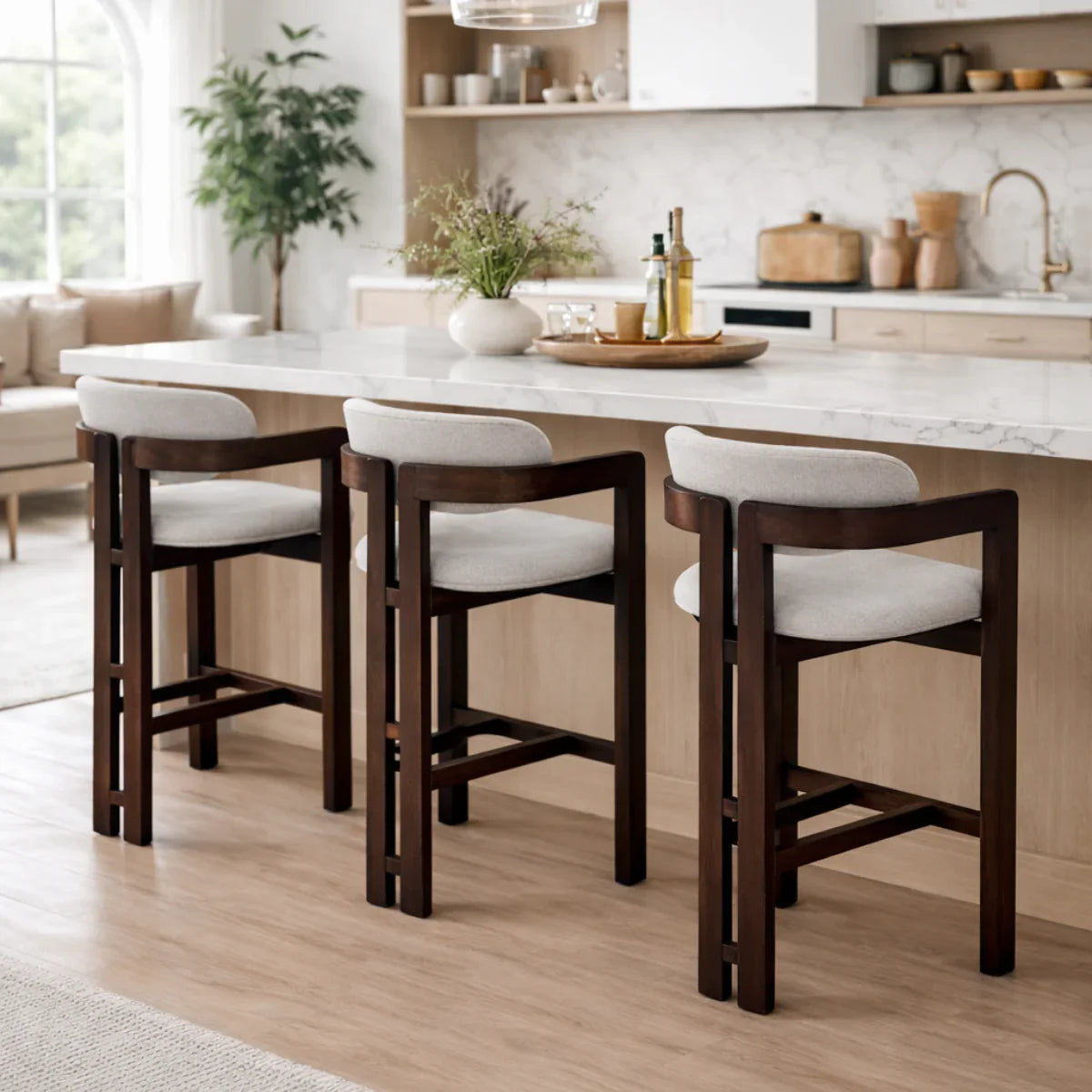 ALUXO® Clara Walnut Barstool in Oatmeal Bouclé