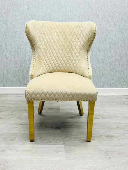 Set of 2 Valentino Gold Velvet Dining Chair – Luxury Upholstered Chair with Knockerback Options | Available in 2 Colours