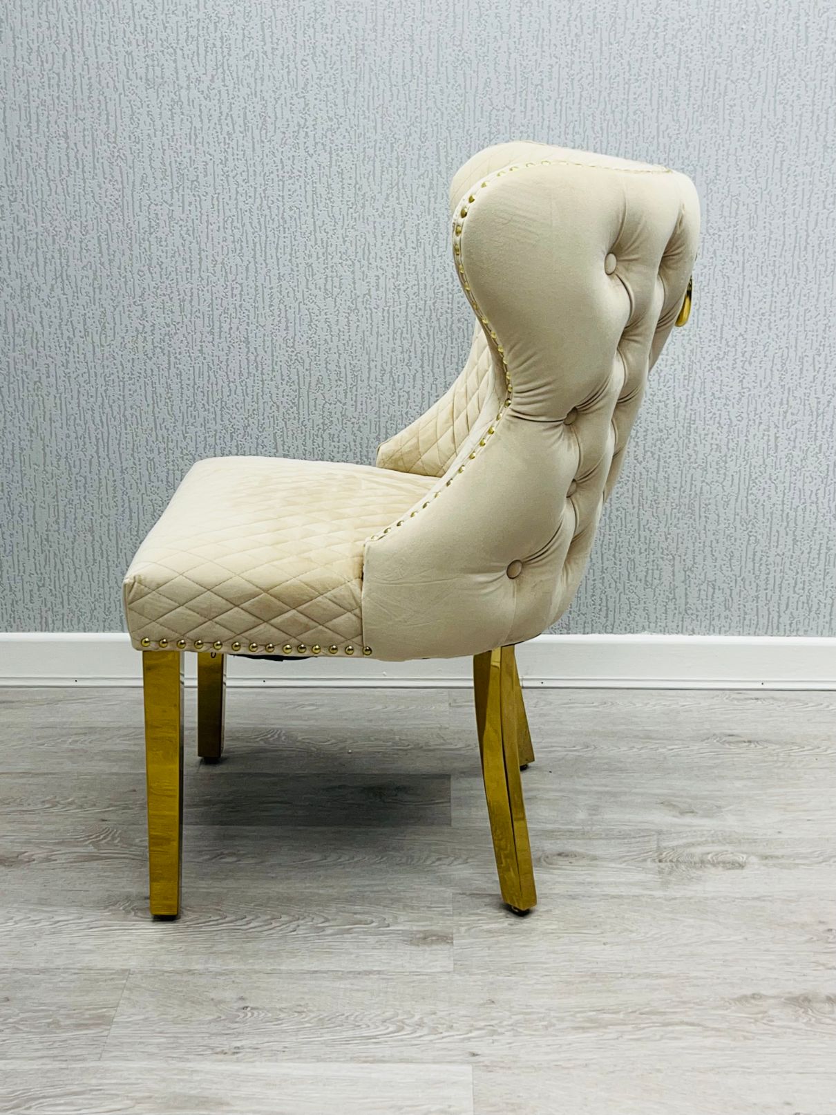 Set of 2 Valentino Gold Velvet Dining Chair – Luxury Upholstered Chair with Knockerback Options | Available in 2 Colours