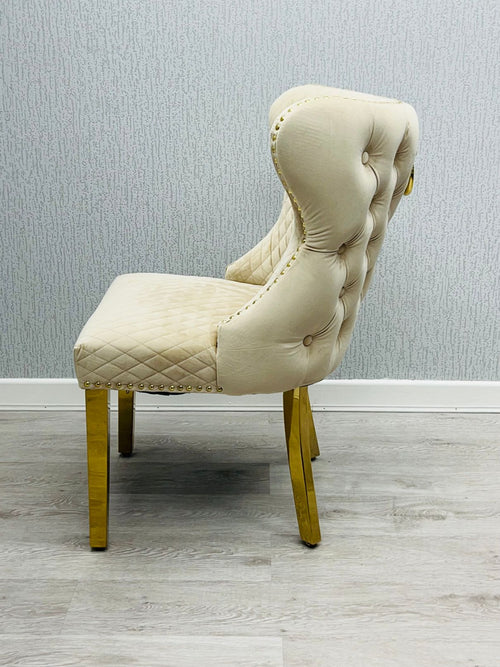 Set of 2 Valentino Gold Velvet Dining Chair – Luxury Upholstered Chair with Knockerback Options | Available in 2 Colours