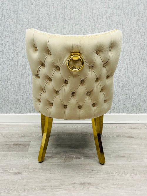 Set of 2 Valentino Gold Velvet Dining Chair – Luxury Upholstered Chair with Knockerback Options | Available in 2 Colours Mink Velvet Circle Knocker