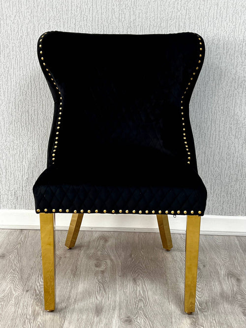 Set of 2 Valentino Gold Velvet Dining Chair – Luxury Upholstered Chair with Knockerback Options | Available in 2 Colours