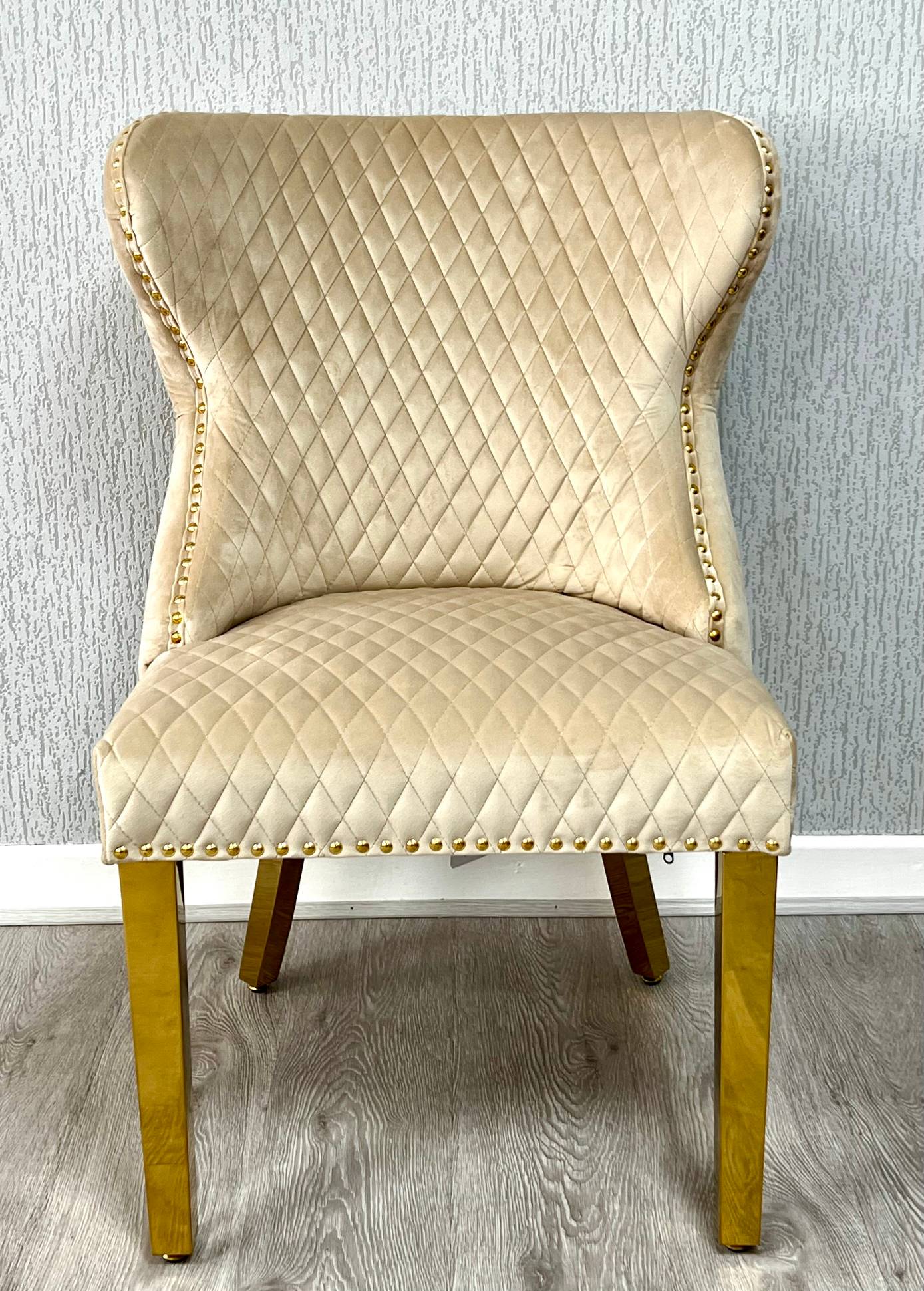 Set of 2 Valentino Gold Velvet Dining Chair – Luxury Upholstered Chair with Knockerback Options | Available in 2 Colours