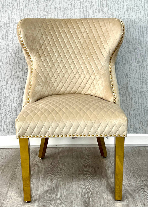 Set of 2 Valentino Gold Velvet Dining Chair – Luxury Upholstered Chair with Knockerback Options | Available in 2 Colours