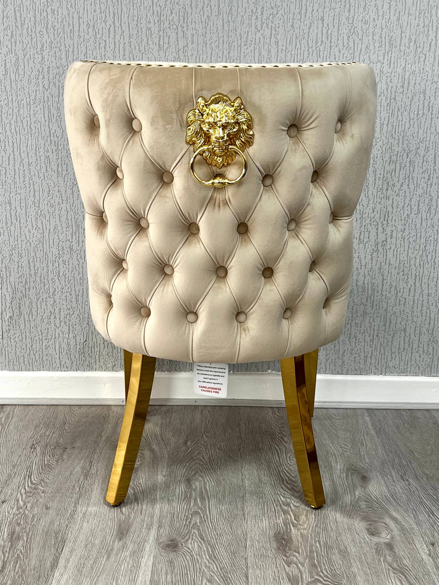 Set of 2 Valentino Gold Velvet Dining Chair – Luxury Upholstered Chair with Knockerback Options | Available in 2 Colours Mink Velvet Lion Knocker