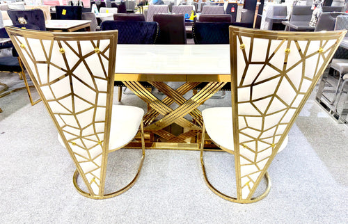 Vienna Luxury Dining Chairs – Gold Frame Upholstered Chairs in 3 Colours | Modern Glam Dining Seating