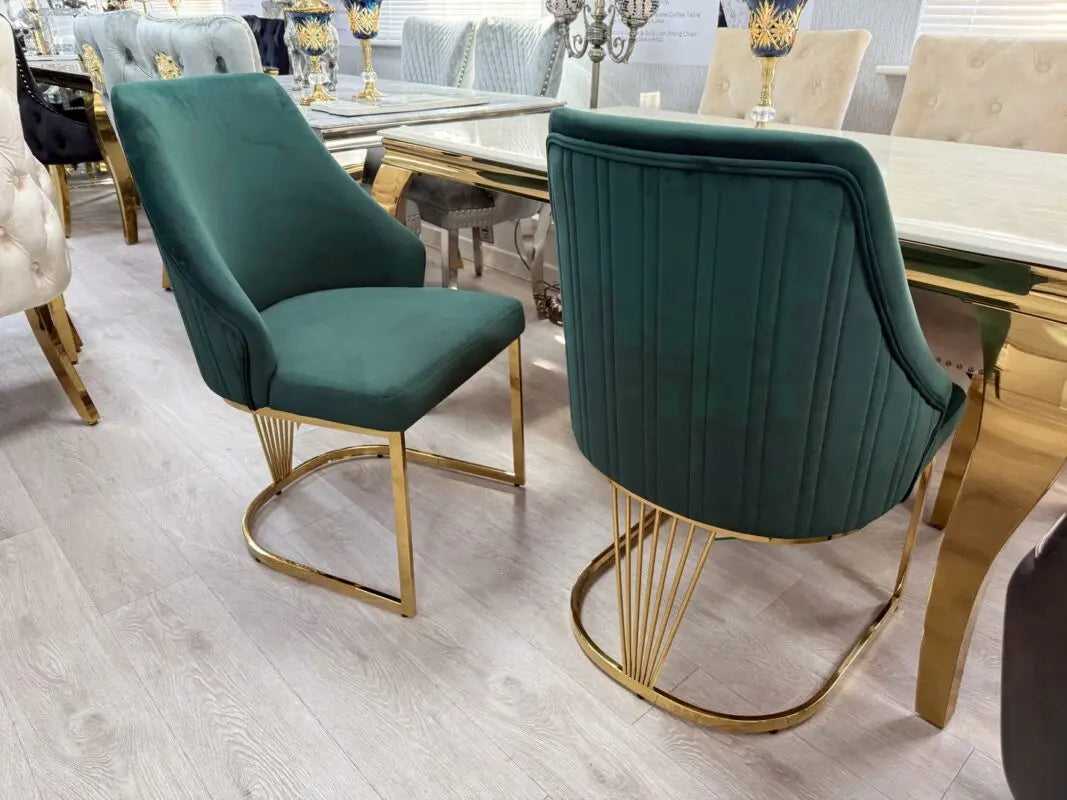 Lasco Dining Chairs – Green Velvet & Gold Legs (Set of 2)