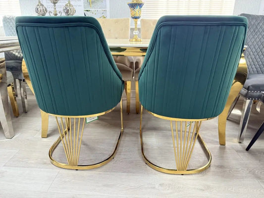Lasco Dining Chairs – Green Velvet & Gold Legs (Set of 2)