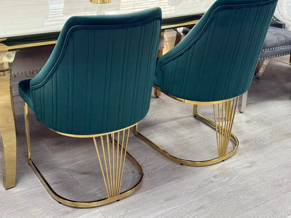 Lasco Dining Chairs – Green Velvet & Gold Legs (Set of 2)