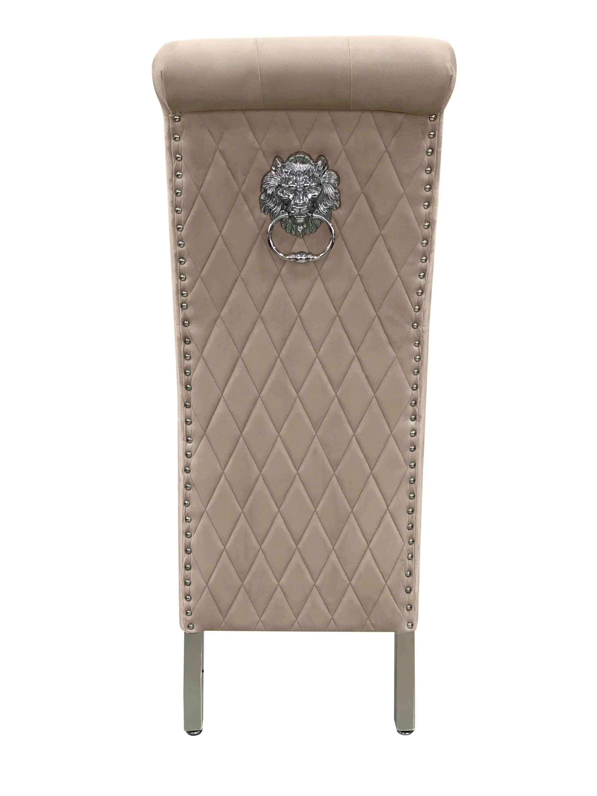 Sofia Dining Chairs Lion Knocker Chrome Legs / Available In 5 Colours