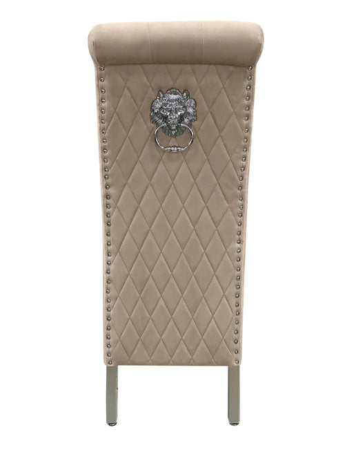 Sofia Dining Chairs Lion Knocker Chrome Legs / Available In 5 Colours