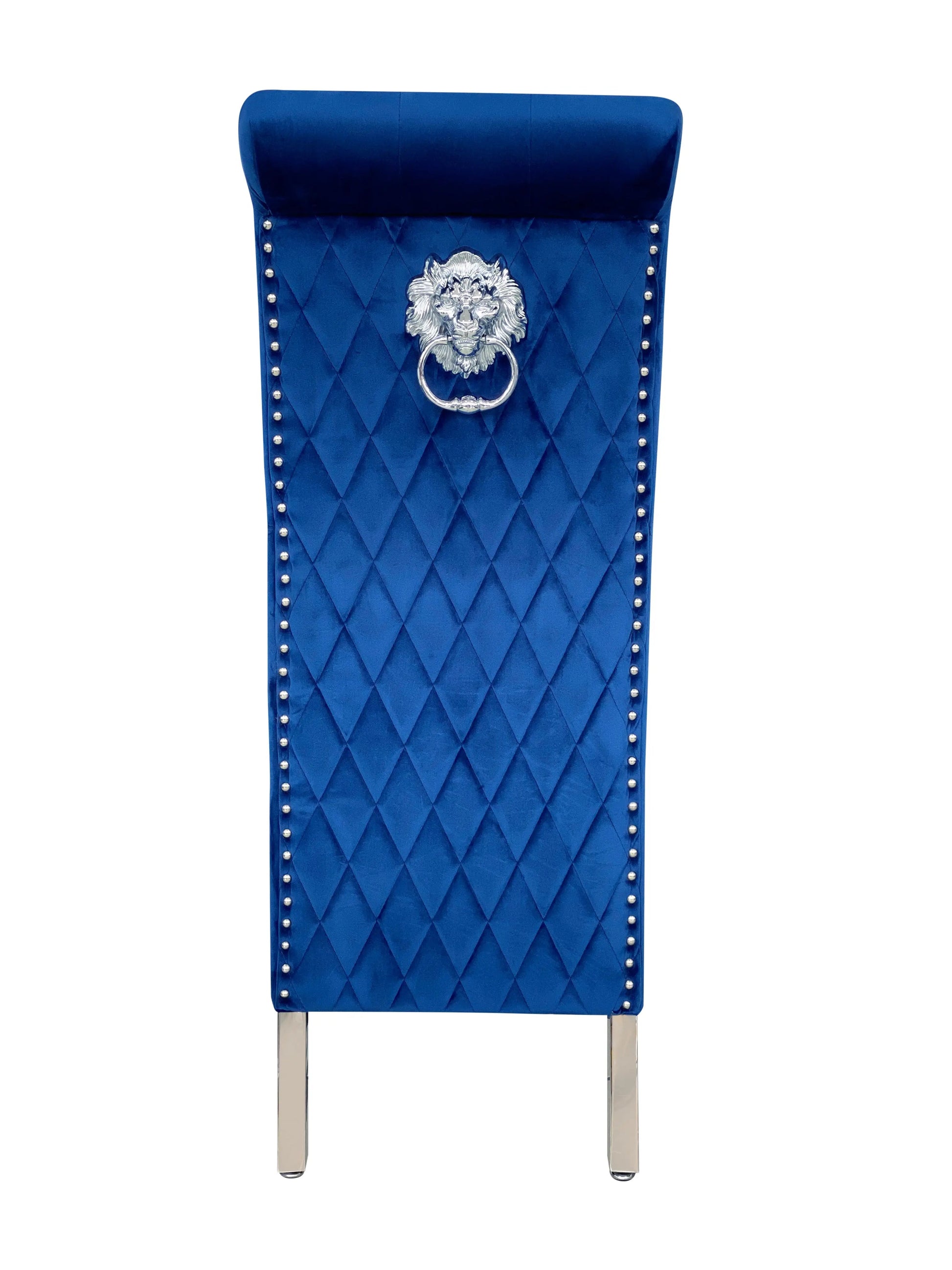 Sofia Dining Chairs Lion Knocker Chrome Legs / Available In 5 Colours Navy