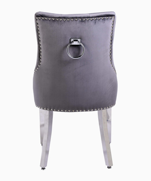 Set of 2 Valencia Chrome Leg Circle Knocker Dining Chair - Available In 3 Colours Grey Velvet