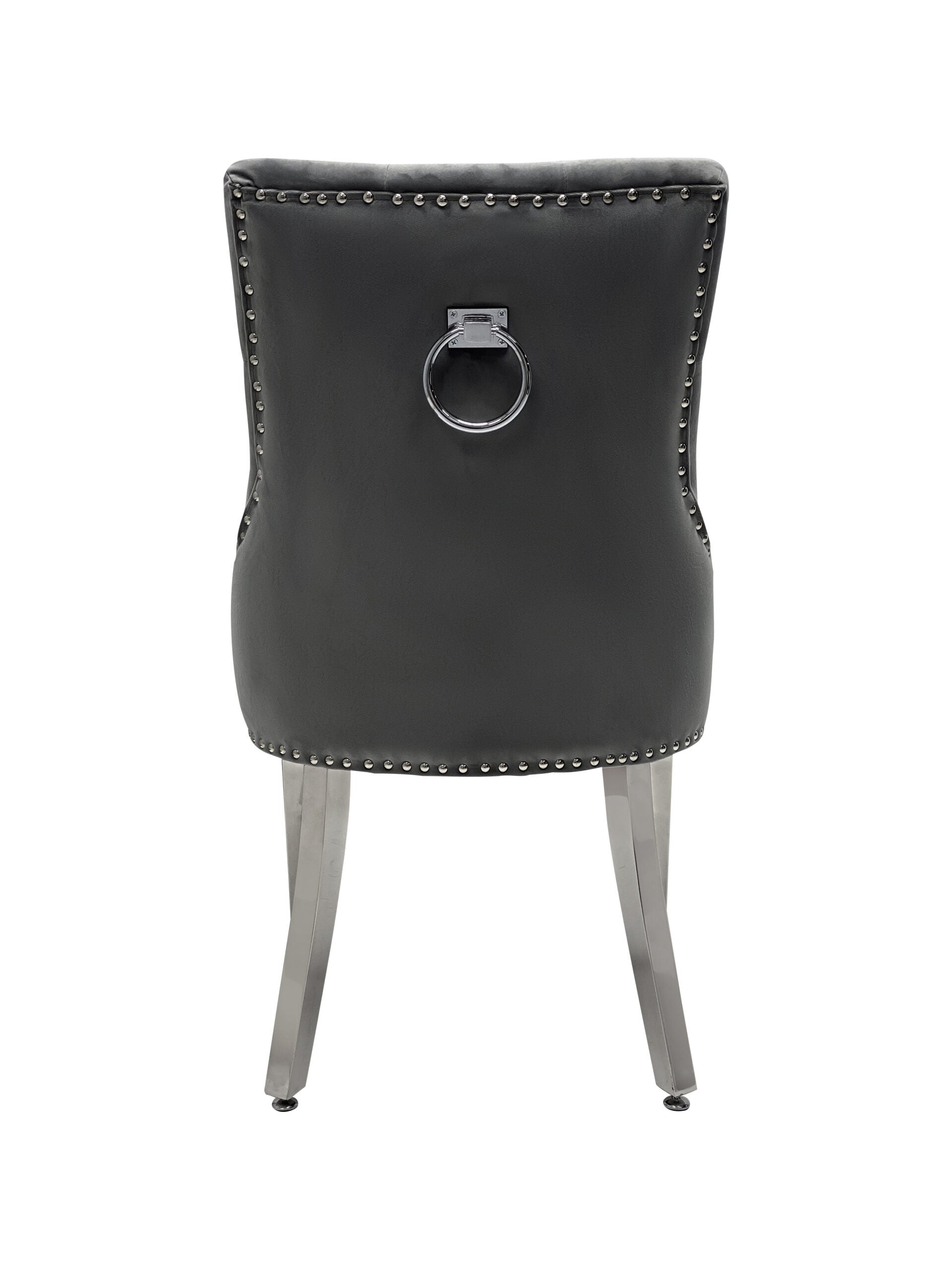 Set of 2 Valencia Hudson Grey PU Leather Dining Chair Ring Knocker