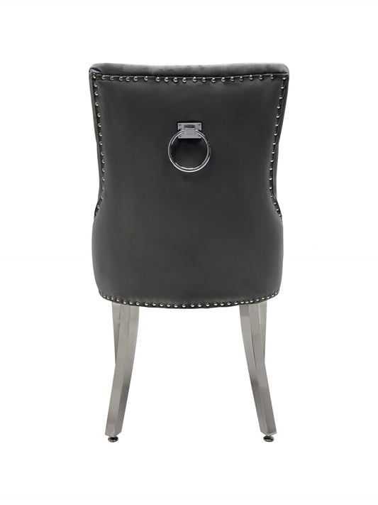 Set of 2 Valencia Hudson Grey PU Leather Dining Chair Ring Knocker