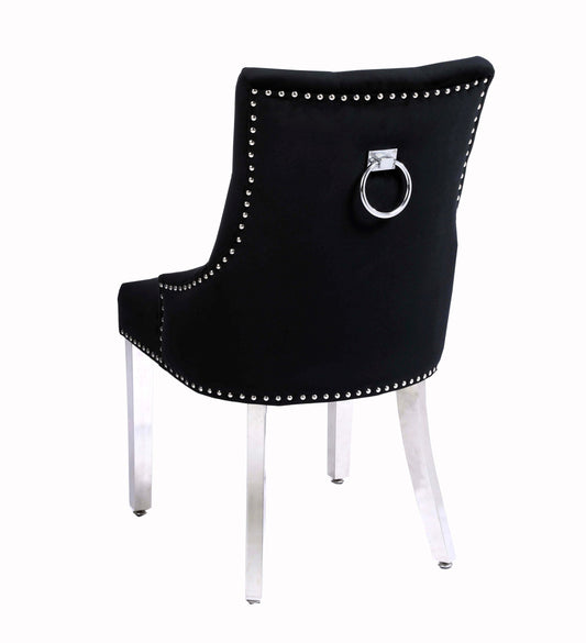 Set of 2 Valencia Chrome Leg Circle Knocker Dining Chair - Available In 3 Colours Black Velvet