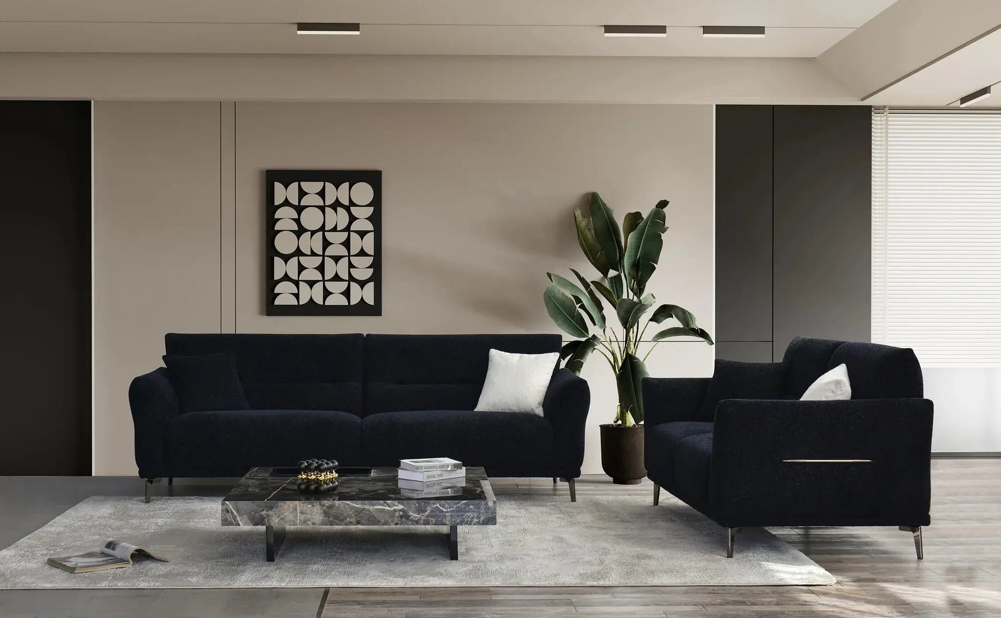 Aluxo Albany Sofa Range in Black Lux Boucle Fabric