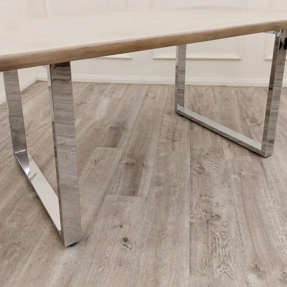 Freya 1.8m Dining Table – Solid Light Pine Wood with Chrome Legs
