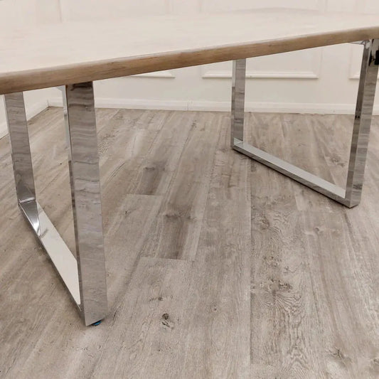 Freya 1.8m Dining Table – Solid Light Pine Wood with Chrome Legs