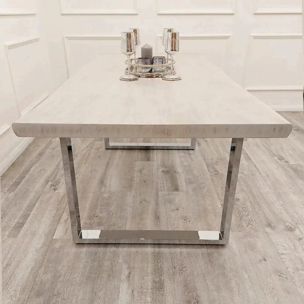 Freya 1.8m Dining Table – Solid Light Pine Wood with Chrome Legs