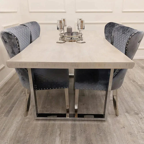 Freya 1.8m Dining Table – Solid Light Pine Wood with Chrome Legs