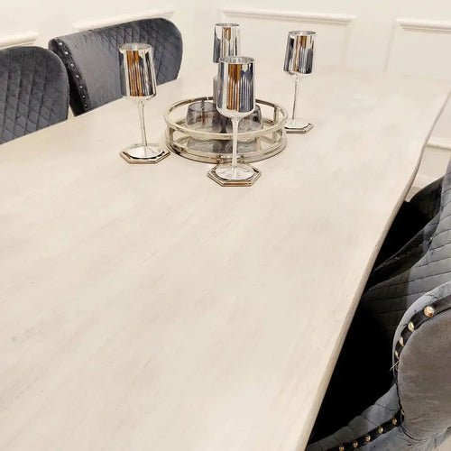 Freya 1.8m Dining Table – Solid Light Pine Wood with Chrome Legs