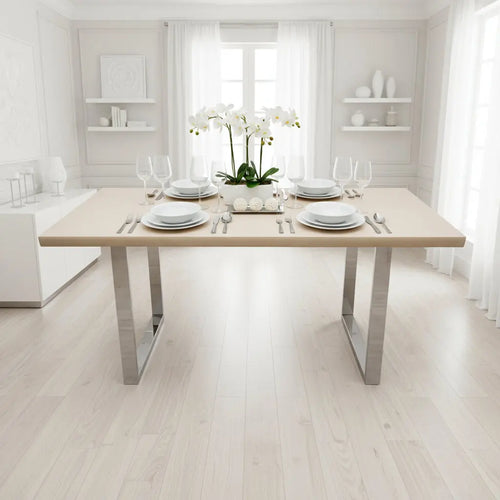 Freya 1.8m Dining Table – Solid Light Pine Wood with Chrome Legs