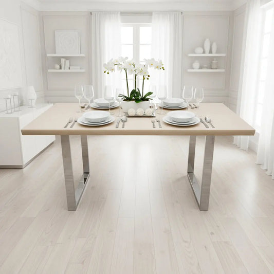 Freya 1.8m Dining Table – Solid Light Pine Wood with Chrome Legs