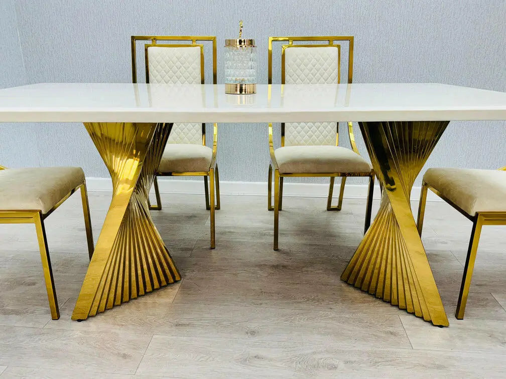 Ravello 180cm Black & Gold Or Cream & Gold Marble Dining Table