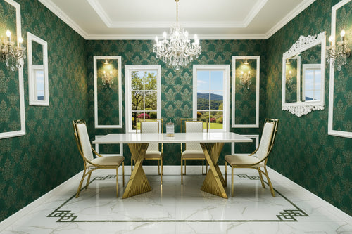 Ravello Gold Marble Dining Table & Windsor Dining Chair Set