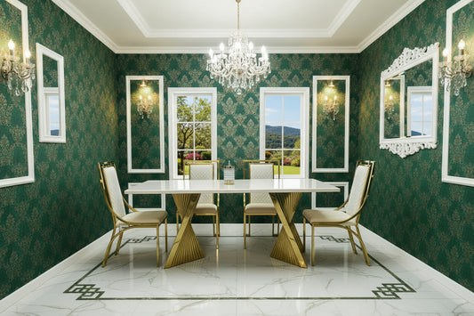 Ravello Gold Marble Dining Table & Windsor Dining Chair Set
