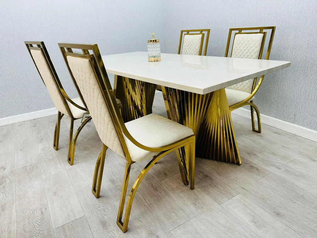 Ravello 180cm Black & Gold Or Cream & Gold Marble Dining Table