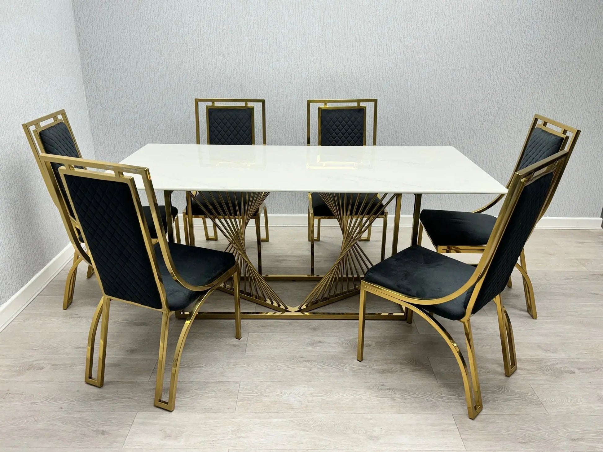 Amelia White Ceramic 180cm Dining Table – Gold Frame