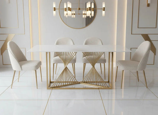 Amelia White Ceramic 180cm Dining Table – Gold Frame