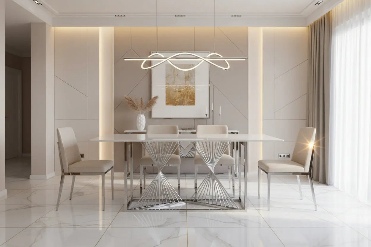 Amelia White Ceramic 180cm Dining Table – Silver Frame