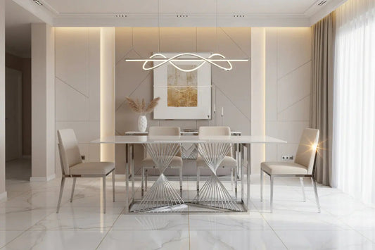 Amelia White Ceramic 180cm Dining Table – Silver Frame