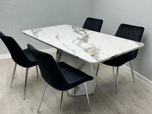 Capri Marble Effect Dining Table – 160cm Grey & White Finish
