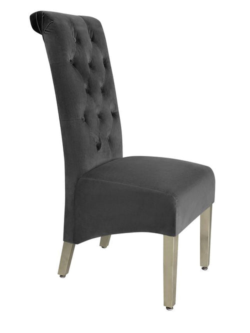 Sofia Dining Chairs Lion Knocker Chrome Legs / Available In 5 Colours Grey