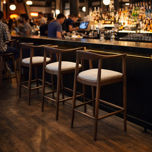 ALUXO® Fern Walnut Barstool in Oatmeal Bouclé