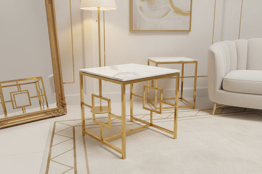 Geo Gold Lamp Table with Polar White Sintered Top