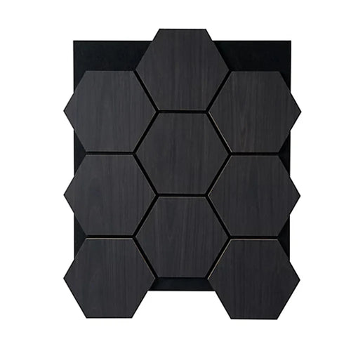 Acoustic Pattern Wall Panels - Hexagon - 70cm x 60cm (5 pack) Black oak