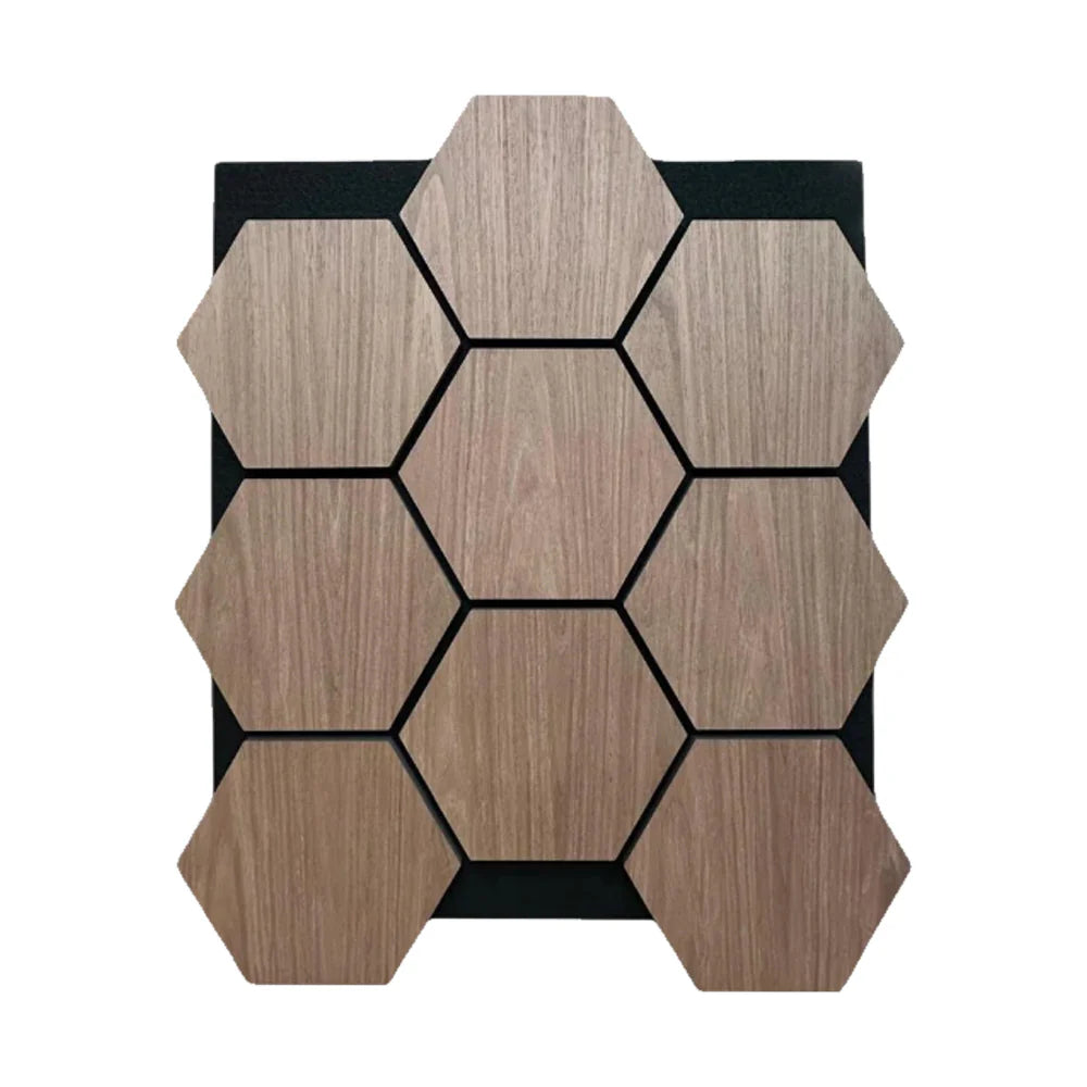 Acoustic Pattern Wall Panels - Hexagon - 70cm x 60cm (5 pack) Walnut