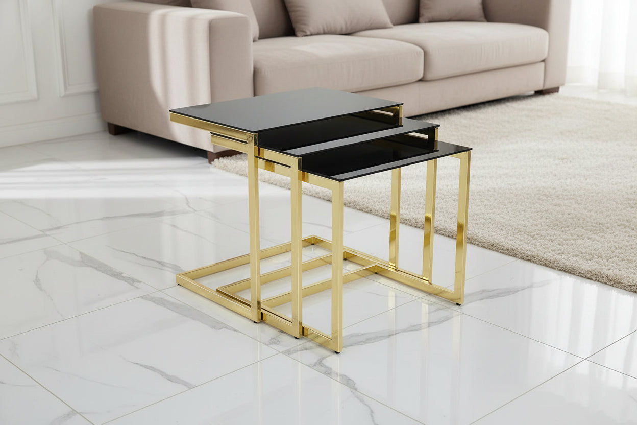Mira Nest of 3 Tables Black & Gold