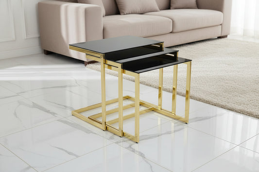 Mira Nest of 3 Tables Black & Gold